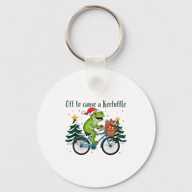 Off To Cause A Kerfuffle Funny Frog Santa Christma Keychain (Front)