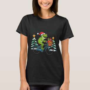 Off To Cause A Kerfuffle Funny Frog Santa Christma T-Shirt