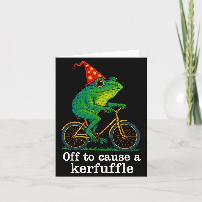 Off To Cause A Kerfuffle Funny Frog Wizard Bicycle Card (Front)