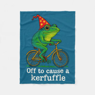 Off To Cause A Kerfuffle Funny Frog Wizard Bicycle Fleece Blanket