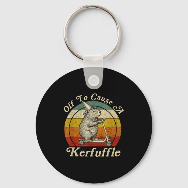 Off To Cause A Kerfuffle Funny Groundhog Riding Sc Keychain (Front)