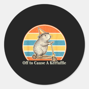 Off To Cause A Kerfuffle Funny Groundhog Scooter C Classic Round Sticker