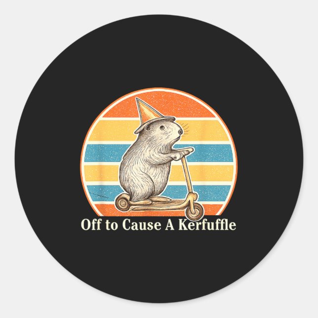 Off To Cause A Kerfuffle Funny Groundhog Scooter C Classic Round Sticker (Front)