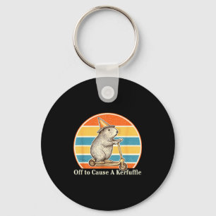 Off To Cause A Kerfuffle Funny Groundhog Scooter C Keychain