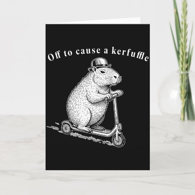 Off To Cause A Kerfuffle, Funny Groundhog Scooter  Card (Front)