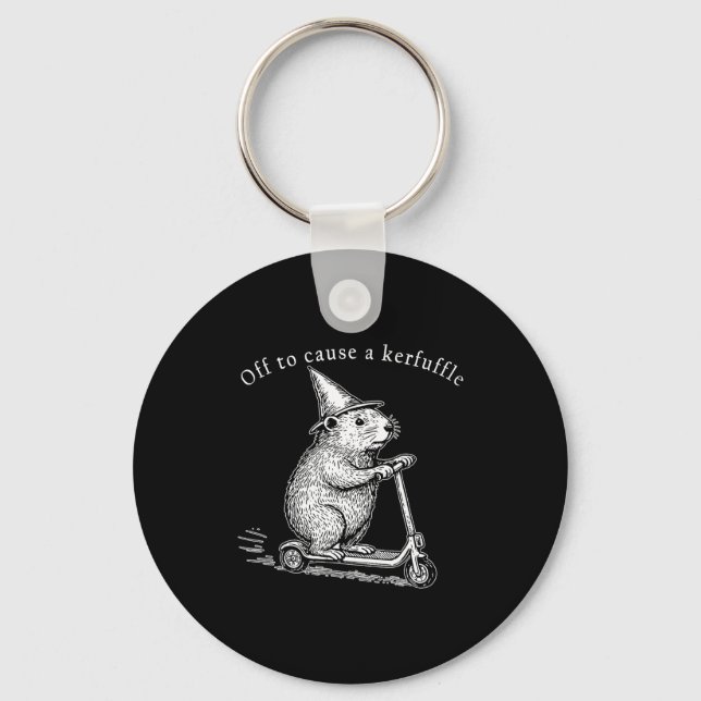 Off To Cause A Kerfuffle Funny Groundhog Scooter _ Keychain (Front)