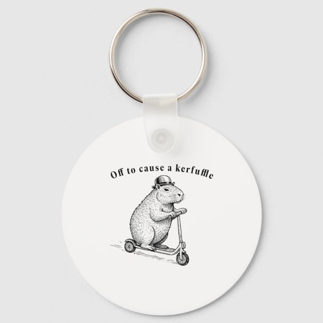 Off To Cause A Kerfuffle, Funny Groundhog Scooter  Keychain (Front)