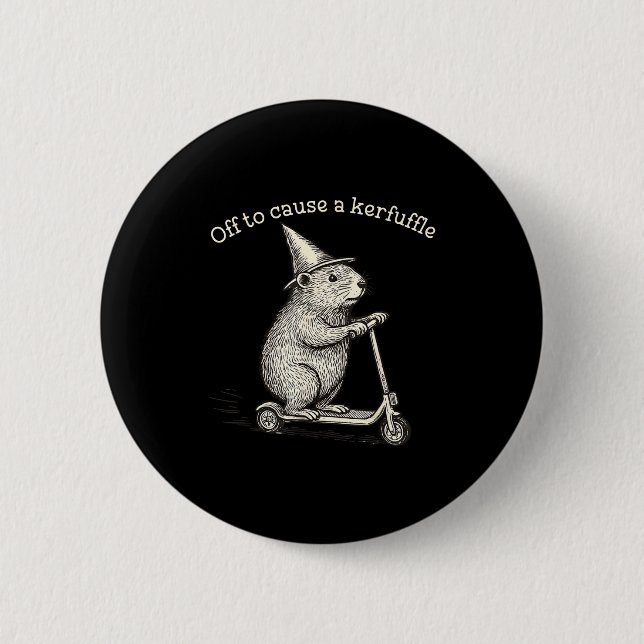Off To Cause A Kerfuffle Funny Groundhog Scooter S 2 Inch Round Button (Front)