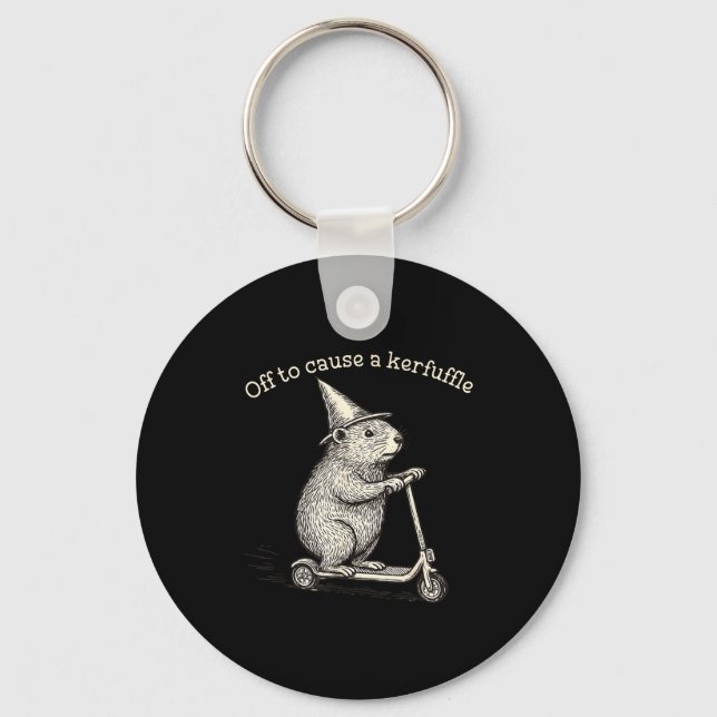 Off To Cause A Kerfuffle Funny Groundhog Scooter S Keychain (Front)
