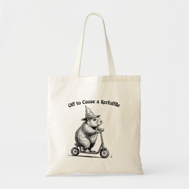 Off To Cause A Kerfuffle Funny Groundhog Scooter  Tote Bag (Front)