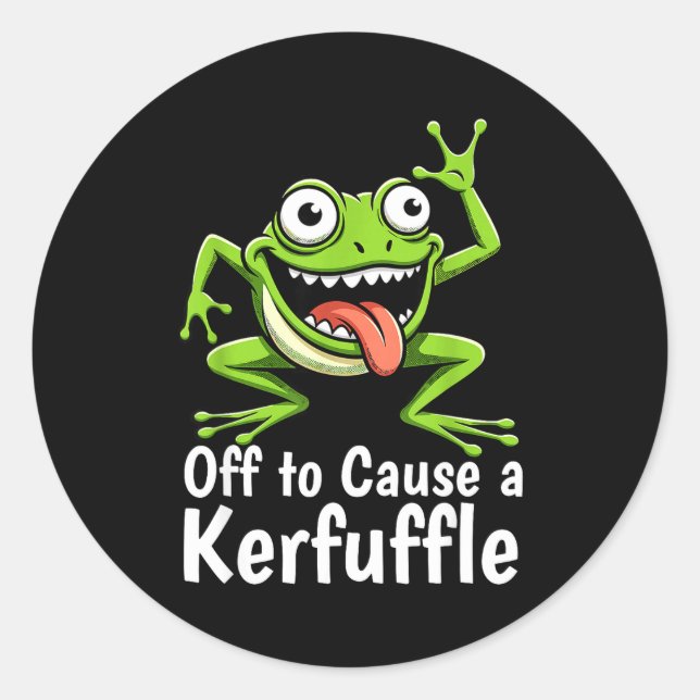 Off To Cause A Kerfuffle Funny Meme Frog Mischief  Classic Round Sticker (Front)