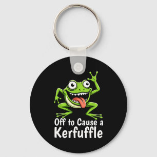 Off To Cause A Kerfuffle Funny Meme Frog Mischief Keychain
