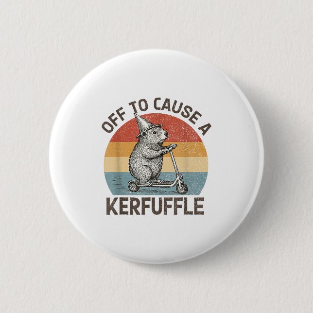 Off To Cause A Kerfuffle Groundhog Scooter Funny A 2 Inch Round Button (Front)