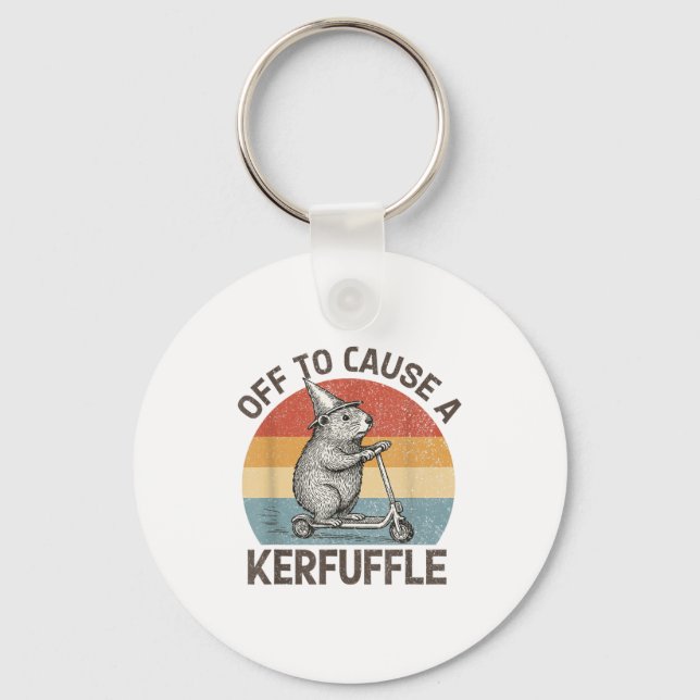 Off To Cause A Kerfuffle Groundhog Scooter Funny A Keychain (Front)