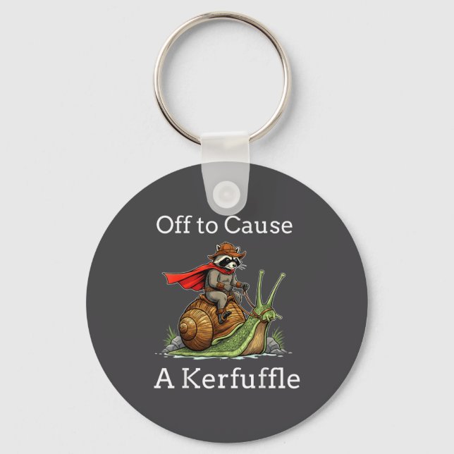 Off To Cause A Kerfuffle Raccoon Whimsical Wizard  Keychain (Front)