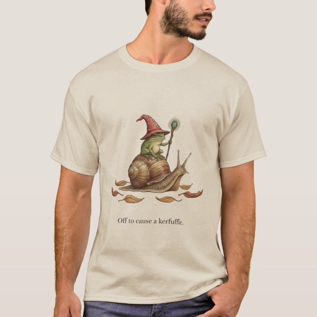 Off To Cause A Kerfuffle Sarcasm Frog Riding Snail T-Shirt (Front)