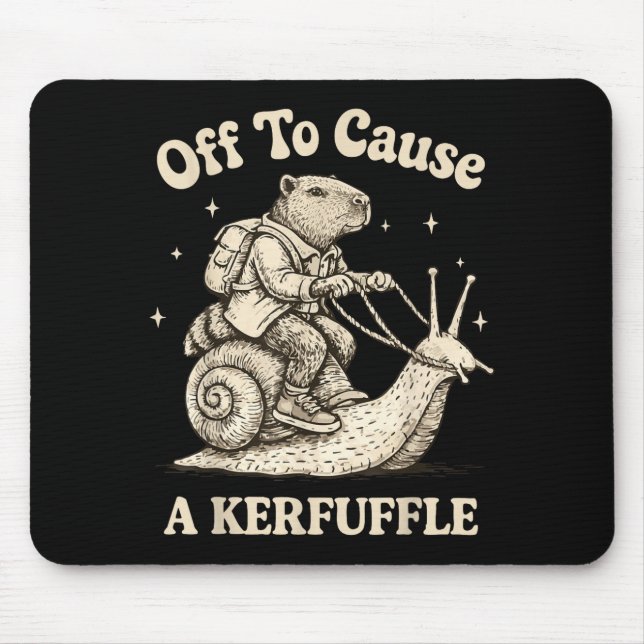 Off to cause a kerfuffle wizard whimsical capybara mouse pad (Front)