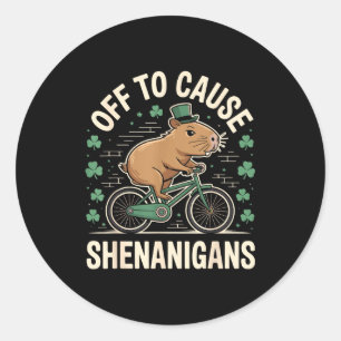 Off to cause shenanigans capybara meme st patricks classic round sticker