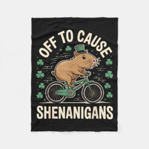 Off to cause shenanigans capybara meme st patricks fleece blanket