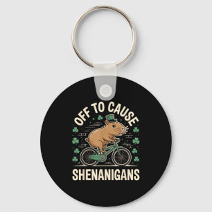 Off to cause shenanigans capybara meme st patricks keychain