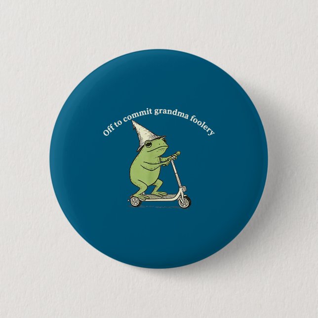 Off To Commit Grandma Foolery Funny Frog Meme  2 Inch Round Button (Front)