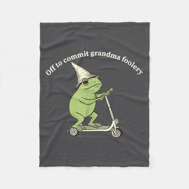 Off To Commit Grandma Foolery Funny Frog Meme  Fleece Blanket (Front)