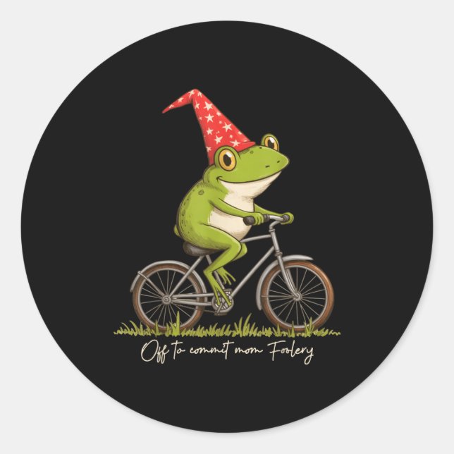 Off To Commit Mom Foolery Funny Frog Meme  Classic Round Sticker (Front)