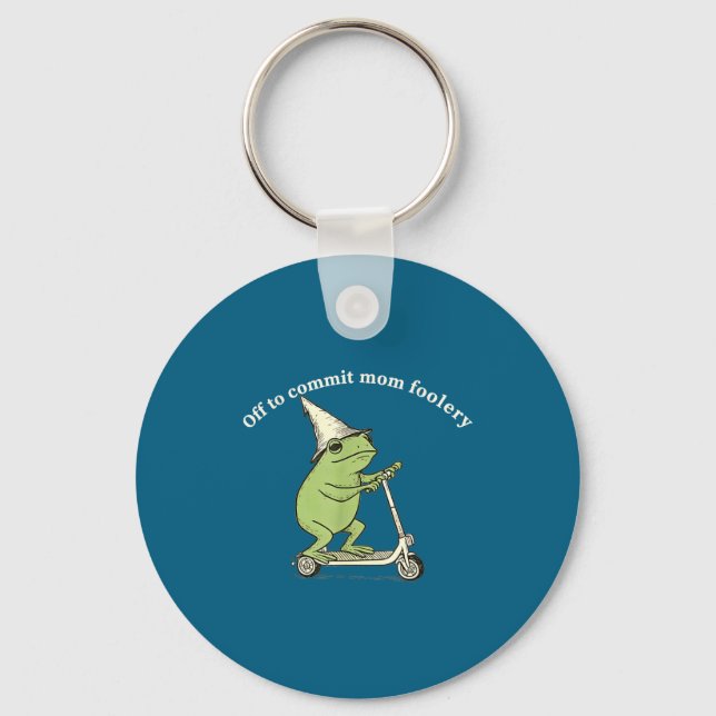 Off To Commit Mom Foolery Funny Frog Meme  Keychain (Front)