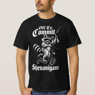 Off to Commit Shenanigans Funny Raccoon Scooter  T-Shirt