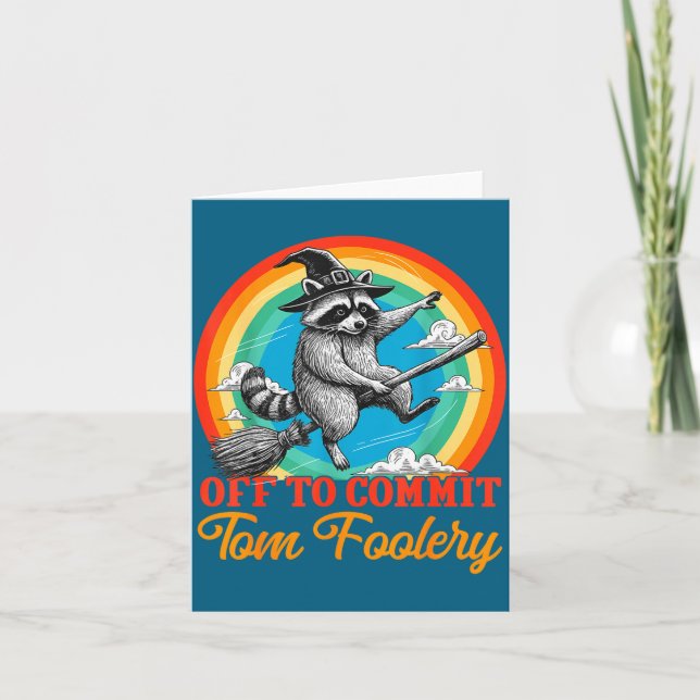 Off To Commit Tom Foolery Raccoon Funny Retro Desi Card (Front)