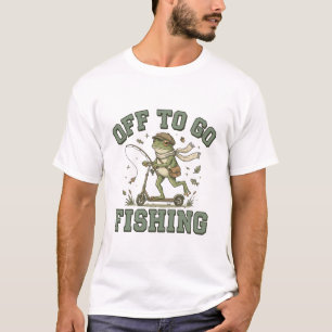 Off To Go Fishing Frog on Scooter Vintage Funny T-Shirt