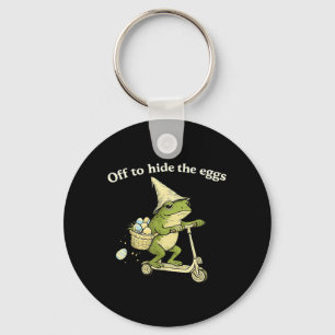 Off to Hide the Eggs Funny Frog Scooter Easter Day Keychain