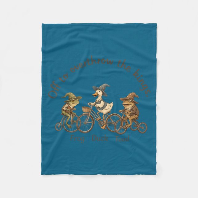 Off to overthrow the kings frog duck toad funny fleece blanket (Front)