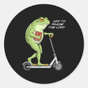Off To Praise D Lord Funny Frog Christian Meme  Classic Round Sticker