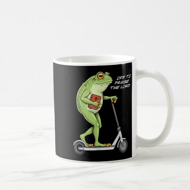 Off To Praise D Lord Funny Frog Christian Meme  Coffee Mug (Right)