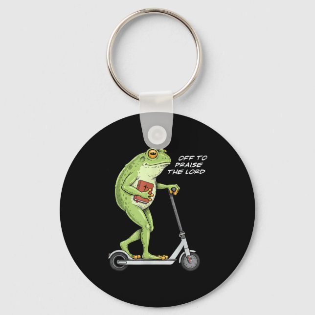 Off To Praise D Lord Funny Frog Christian Meme  Keychain (Front)