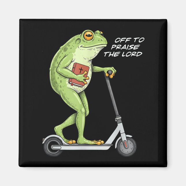 Off To Praise D Lord Funny Frog Christian Meme  Magnet (Front)