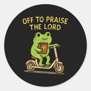 Off To Praise The Lord Frog Christian  Classic Round Sticker