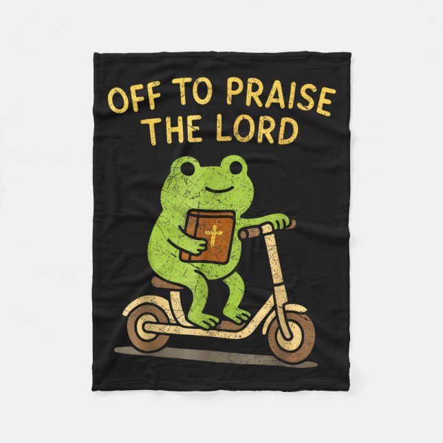 Off To Praise The Lord Frog Christian  Fleece Blanket (Front)