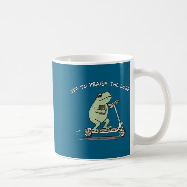 Off To Praise The Lord Funny Christian Meme Frog H Coffee Mug (Right)
