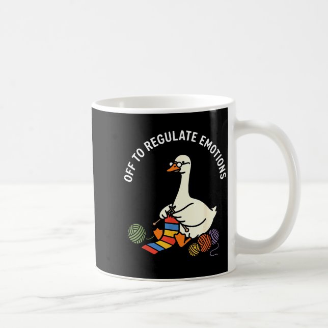 Off to regulate emotions cute goose knitting menta coffee mug (Right)