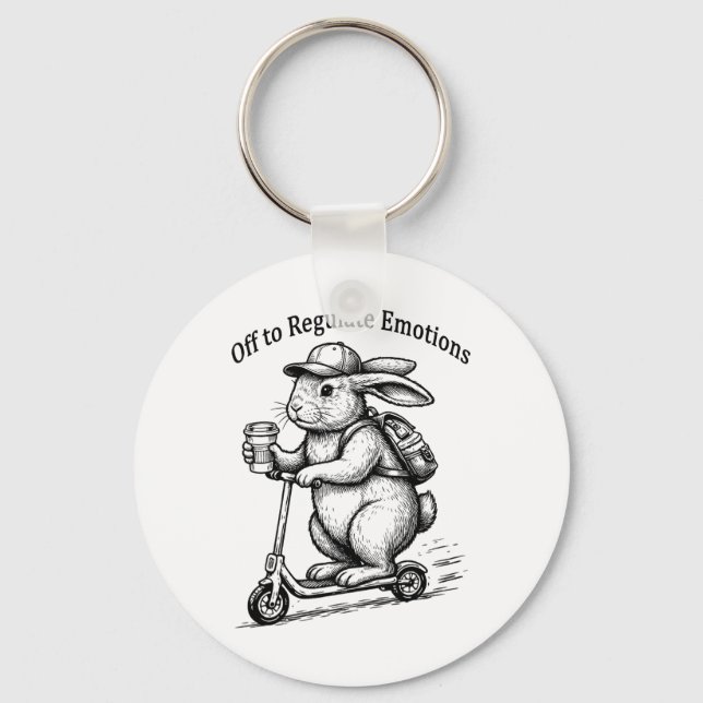 Off To Regulate Emotions Funny Bunny Rabbit Scoote Keychain (Front)