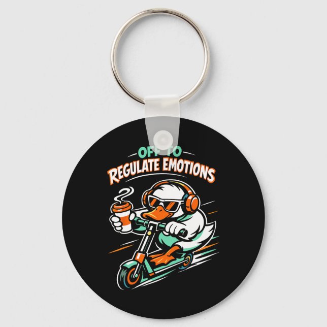 Off To Regulate Emotions Funny Duck Scooter Mental Keychain (Front)