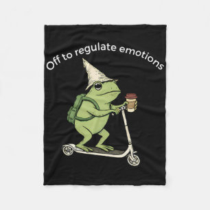 Off To Regulate Emotions Funny Frog Mental Health Fleece Blanket