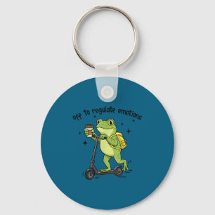 Off to regulate emotions funny frog on scooter keychain