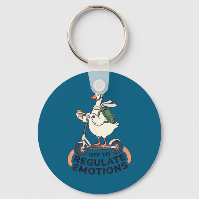 Off to regulate emotions funny goose on scooter keychain (Front)