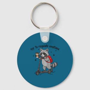 Off to regulate emotions funny raccoon on scooter  keychain