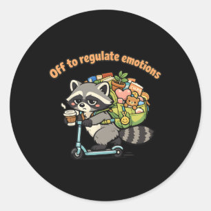 Off To Regulate Emotions Funny Raccoon Scooter Hum Classic Round Sticker