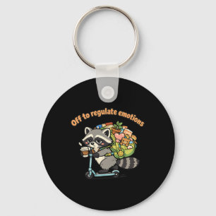 Off To Regulate Emotions Funny Raccoon Scooter Hum Keychain