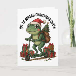 Off To Spread Christmas Cheer Frog Scooter Xmas Card